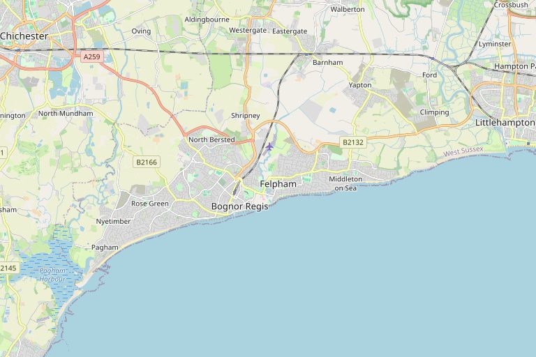 Map of Bognor Regis and the surrounding area