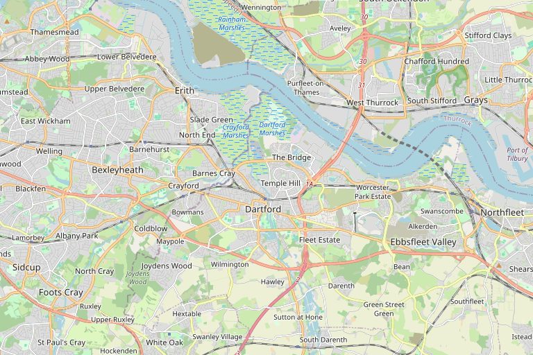 Map of Dartford and the surrounding area