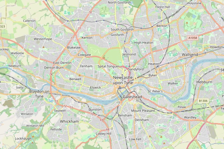 Map of Gateshead and the surrounding area