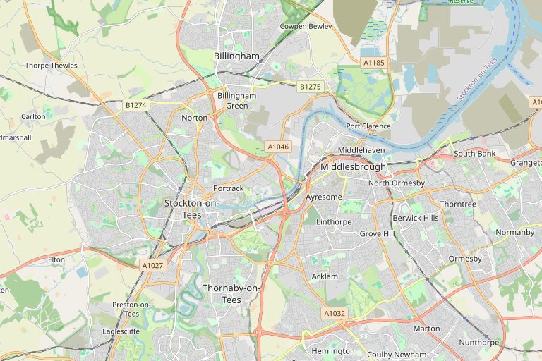 Map of Middlesbrough and the surrounding area