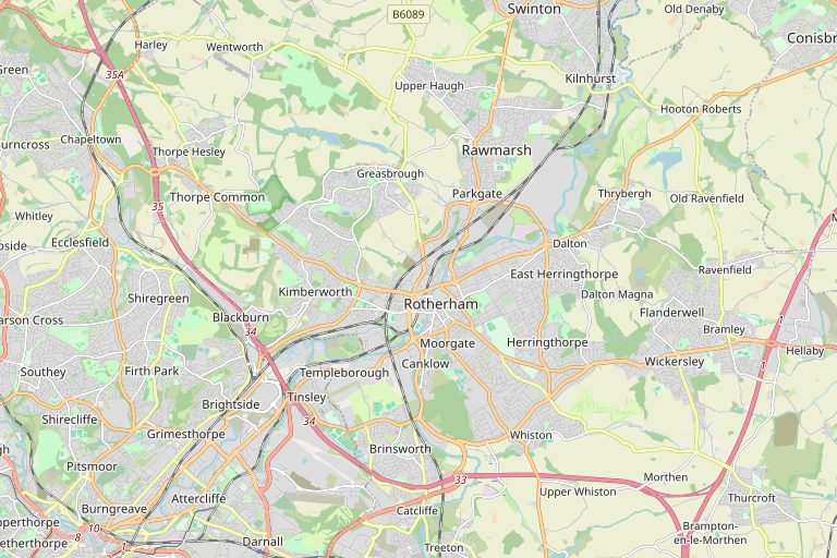 Map of Rotherham and the surrounding area