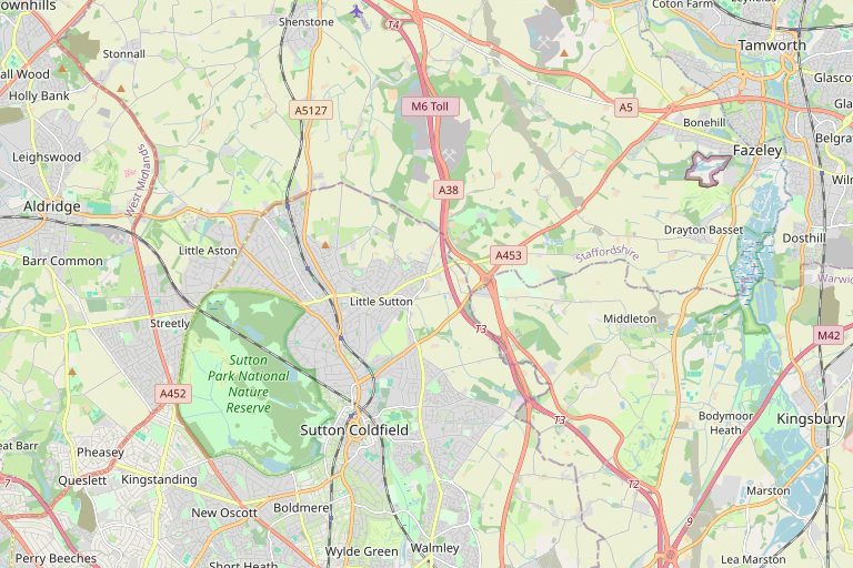 Map of Sutton Coldfield and the surrounding area
