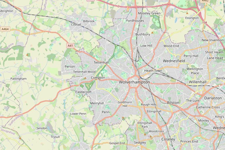 Map of Wolverhampton and the surrounding area